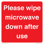 PV12296: Please wipe microwave down after use