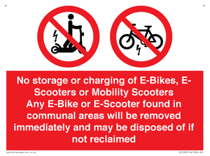 PV15295: No storage or charging of E-Bikes, E-Scooters, Mobility Scooters