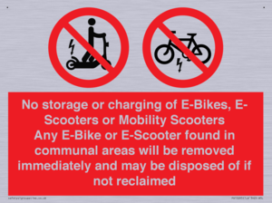 PV15295: No storage or charging of E-Bikes, E-Scooters, Mobility Scooters