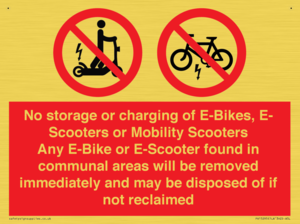 PV15295: No storage or charging of E-Bikes, E-Scooters, Mobility Scooters