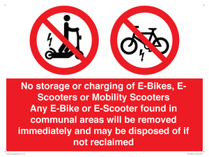 PV15295: No storage or charging of E-Bikes, E-Scooters, Mobility Scooters