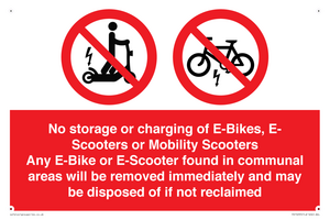PV15295: No storage or charging of E-Bikes, E-Scooters, Mobility Scooters