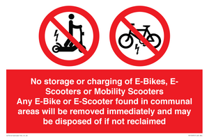 PV15295: No storage or charging of E-Bikes, E-Scooters, Mobility Scooters