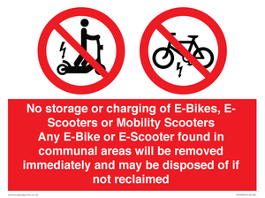 PV15295: No storage or charging of E-Bikes, E-Scooters, Mobility Scooters