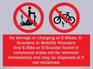 PV15295: No storage or charging of E-Bikes, E-Scooters, Mobility Scooters