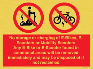 PV15295: No storage or charging of E-Bikes, E-Scooters, Mobility Scooters