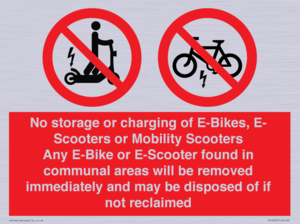 PV15295: No storage or charging of E-Bikes, E-Scooters, Mobility Scooters