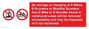 PV15295: No storage or charging of E-Bikes, E-Scooters, Mobility Scooters