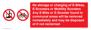 PV15295: No storage or charging of E-Bikes, E-Scooters, Mobility Scooters