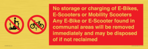 PV15295: No storage or charging of E-Bikes, E-Scooters, Mobility Scooters