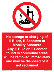 PV15295: No storage or charging of E-Bikes, E-Scooters, Mobility Scooters