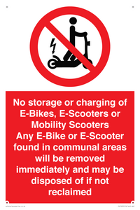 PV15295: No storage or charging of E-Bikes, E-Scooters, Mobility Scooters