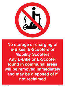 PV15295: No storage or charging of E-Bikes, E-Scooters, Mobility Scooters