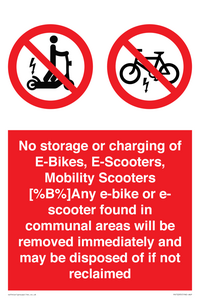 PV15295: No storage or charging of E-Bikes, E-Scooters, Mobility Scooters