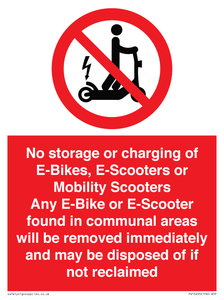 PV15295: No storage or charging of E-Bikes, E-Scooters, Mobility Scooters