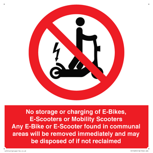 PV15295: No storage or charging of E-Bikes, E-Scooters, Mobility Scooters