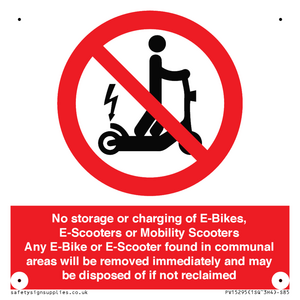 PV15295: No storage or charging of E-Bikes, E-Scooters, Mobility Scooters