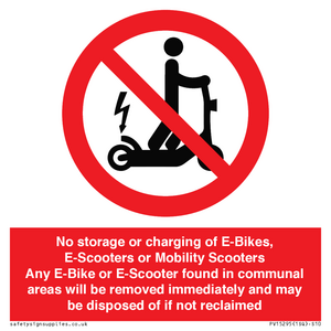 PV15295: No storage or charging of E-Bikes, E-Scooters, Mobility Scooters