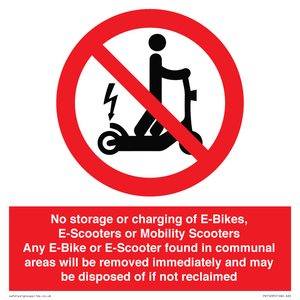 PV15295: No storage or charging of E-Bikes, E-Scooters, Mobility Scooters