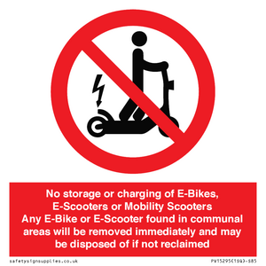 PV15295: No storage or charging of E-Bikes, E-Scooters, Mobility Scooters