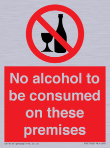 PV7718: No alcohol to be consumed on these premises