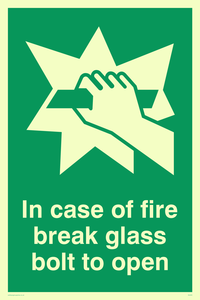 SA405: in case of fire break glass bolt to open