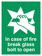 SA405: in case of fire break glass bolt to open