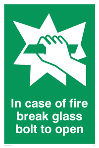 SA405: in case of fire break glass bolt to open