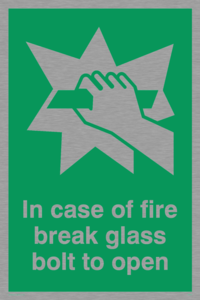 SA405: in case of fire break glass bolt to open