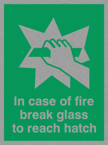 SA407: in case of fire break glass to reach hatch