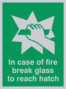 SA407: in case of fire break glass to reach hatch
