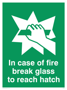 SA407: in case of fire break glass to reach hatch