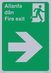 SB1012: Welsh English Bilingual Allanfa dân / Fire exit Right Arrow Sign