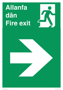 SB1012: Welsh English Bilingual Allanfa dân / Fire exit Right Arrow Sign