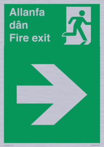 SB1012: Welsh English Bilingual Allanfa dân / Fire exit Right Arrow Sign