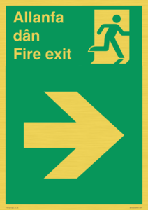 SB1012: Welsh English Bilingual Allanfa dân / Fire exit Right Arrow Sign