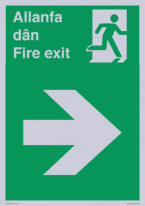 SB1012: Welsh English Bilingual Allanfa dân / Fire exit Right Arrow Sign