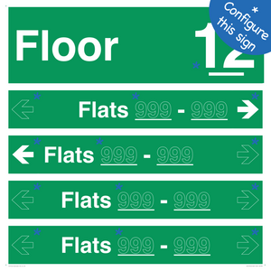 SB12740: Floor ID sign with Four Flat Directional Section Green background transparent text