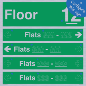 SB12740: Floor ID sign with Four Flat Directional Section Green background transparent text