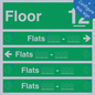 SB12740: Floor ID sign with Four Flat Directional Section Green background transparent text