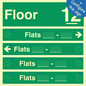 SB12740: Floor ID sign with Four Flat Directional Section Green background transparent text