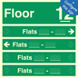 SB12740: Floor ID sign with Four Flat Directional Section Green background transparent text