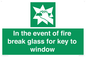 SV10411: In the event of fire break glass for key to window