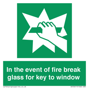 SV10411: In the event of fire break glass for key to window