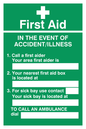 SX465: first aid in the event of accident/illness poster