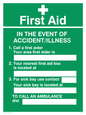 SX465: first aid in the event of accident/illness poster