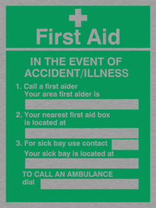 SX465: first aid in the event of accident/illness poster