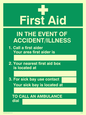 SX465: first aid in the event of accident/illness poster