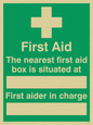SX467: first aid the nearest first aid box is situated at (space) first aider in charge (space)