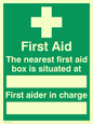 SX467: first aid the nearest first aid box is situated at (space) first aider in charge (space)